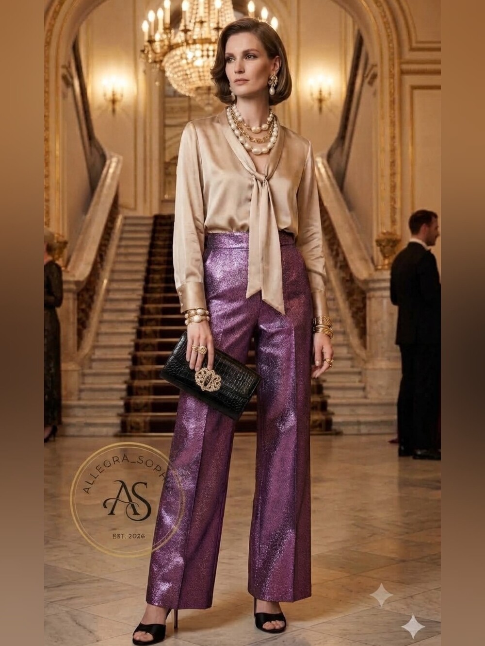 Antonio Melani X The Nat Note Sita Holographic Metallic Pink Wide-Leg Pants Sz 0